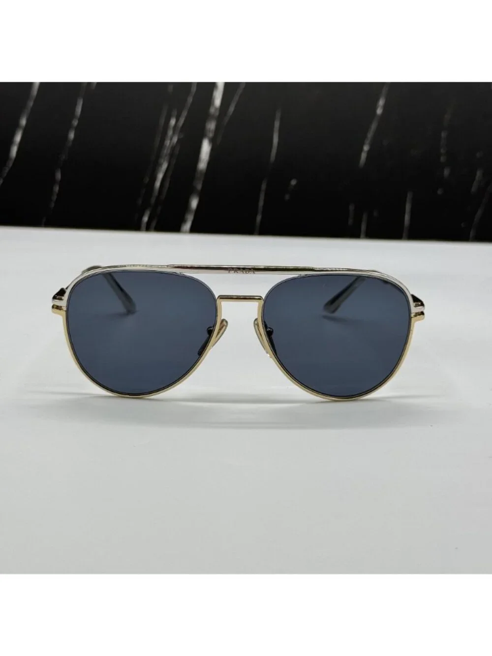 NWT Prada PR54ZS 17F09T Aviator Gold Gray Unisex Sunglasses Authentic